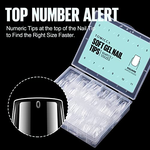 Tomicca Short Square Nail Tips, 504Pcs Full Cover Clear False Nails, Acrylic Fake Press On Nails, Soft Gel Tips For Nail Extension Home Diy Nail Salon 12 Sizes #TOP2