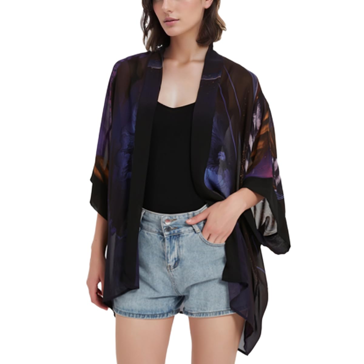 max hsuan Women's Loose Print Sheer Chiffon Kimono Beach Swim Cover up Cardigan Capes Blouse Tops-picture-28