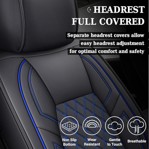 Image of Coverado Tundra Seat Covers, Back Leather Car Seat Covers for Trucks, Automotive Seat Covers Protector Custom Fit 2007-2021 Toyota Tundra(Rear Seat Cover /Blue)