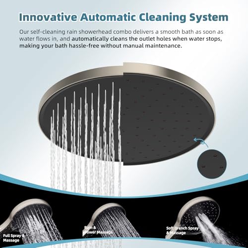 Hibbent 10'' Rain Shower Head Combo, 3 Handheld Sprays, Brushed Nickel - image 3