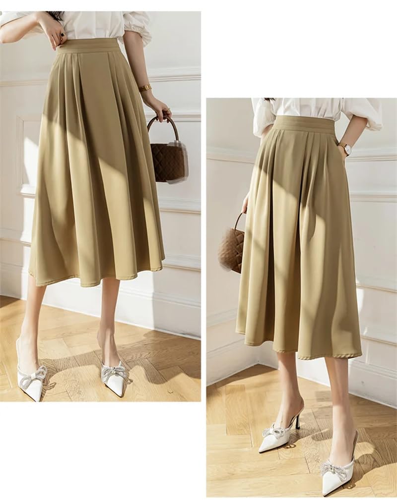 Dninmim Gonne a ombrello da donna a trapezio per primavera autunno gonna a pieghe a vita alta rosa gonne lunghe vintage