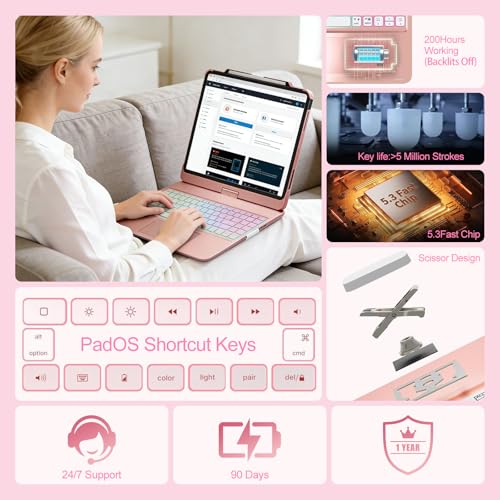 Image of for iPad pro 13 Case with Keyboard(M5 /M4, 2025 /2024)&iPad Air 13 inch case(M3, 2025 /M2, 2024) &iPad Pro 12.9 (6th /5th /4th /3rd Gen),Trackpad,Rainbow Backlit- Light Pink