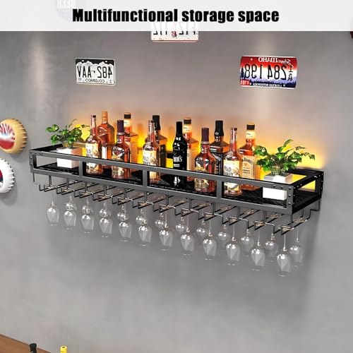 Présentoir à bouteilles d'alcool flottant avec support verres à vin