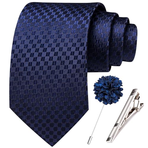 Image of Hi-Tie 63 inches Striped Paisley Extra Long Ties for Men Silk Necktie with Lapel Pin Tie Clip Big and Tall Men Formal Wedding