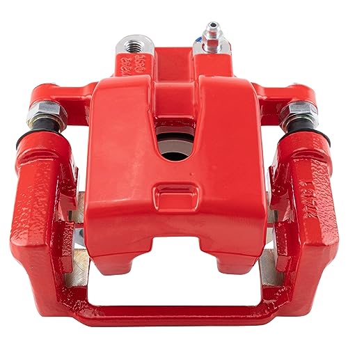 Image of TRQ Rear Left Brake Caliper w /Bracket Performance Red Drivers Side