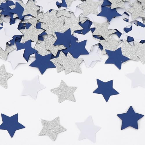 Image of 200Pcs Glitter Blue White Silver Star Table confetti,Paper Star Confetti for Birthday Party Halloween Bachelorette Wedding Baby Shower Graduation Decorations