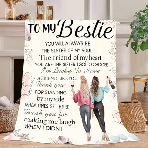 Kitolwo Bestie Gifts for Women - Best Friend Blanket Gift 60 x 50 Inch | Long Distance Friendship Gift Thinking of You Gifts | Perfect for Mother's Day, Birthday & Far Away Besties
