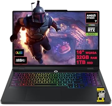 Legion 5 Pro Gaming AI Laptop 16" WQXGA 2560x1600 OLED 165Hz 1100nits HDR Peak AMD 8-core Ryzen 7 8745HX 32GB RAM 1TB SSD GeForce RTX 5060 (Up to 572 AI Tops) RGB Backlit Harman Win11 ICP Hub