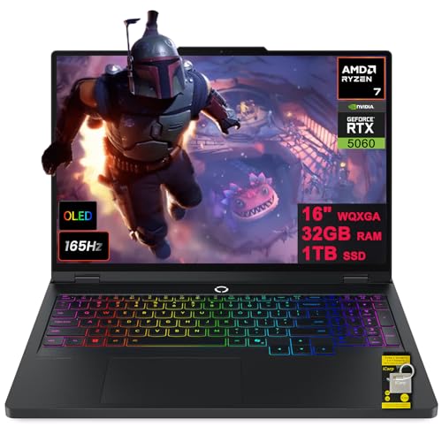 Legion 5 Pro Gaming AI Laptop 16" WQXGA 2560x1600 OLED 165Hz 1100nits HDR Peak AMD 8-core Ryzen 7 8745HX 32GB RAM 1TB SSD GeForce RTX 5060 (Up to 572 AI Tops) RGB Backlit Harman Win11 ICP Hub