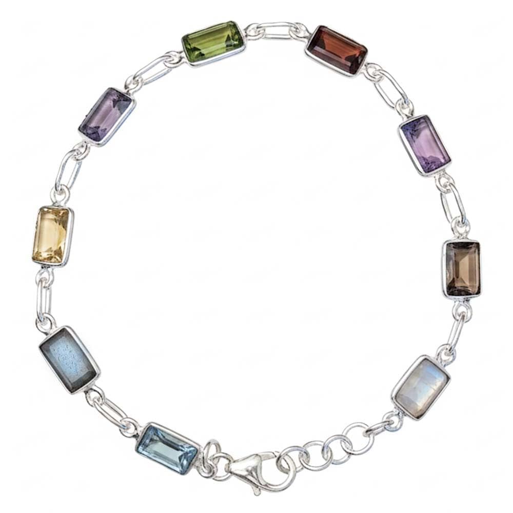 Sterling silver multi stone bracelet - Stone size 6x8mm