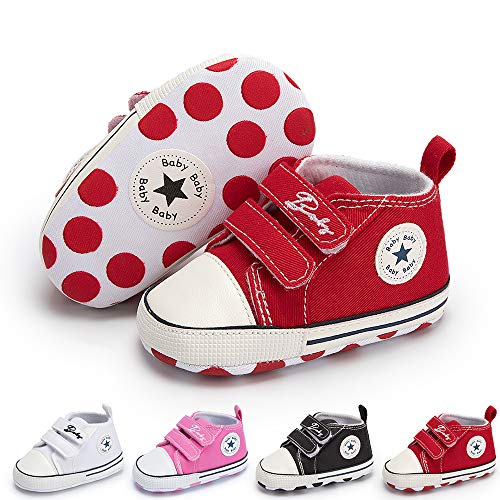 Image of Meckior Baby Girls Boys Canvas Sneakers Soft Sole High-Top Ankle Infant First Walkers Crib Shoes