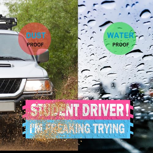 Image of Miss Kiss Student Driver Car Magnet, 3 Pack Extra Large Student Driver Signs for Car, Reflective New Driver Vehicle Bumper Magnetic Sticker, Novice Driver Safety Warning Sign, Pink
