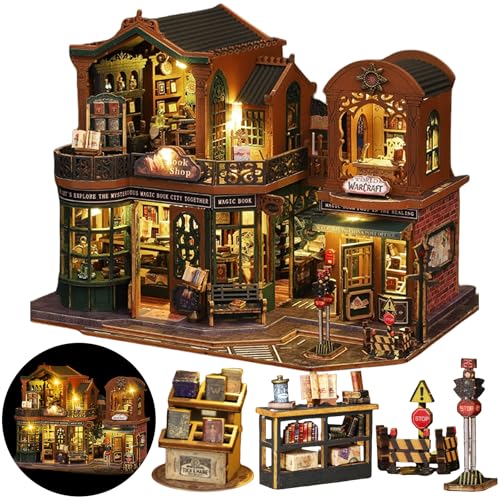DIY Miniature House Kit, DIY Dollhouse Kit for Adults to Build, Mini Magic House Miniature kit, Model Building Craft Diorama Kit, Ideal Gifts for Birthday Valentine Christmas(Magic Book Shop)