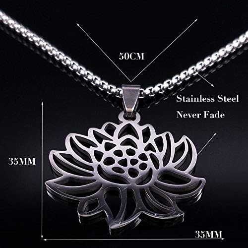 Miniatura 6 de 2024 Yoga Lotus Stainless Steel Statement Necklace Women Silver Color Necklaces Pendants Jewelry Bisuteria