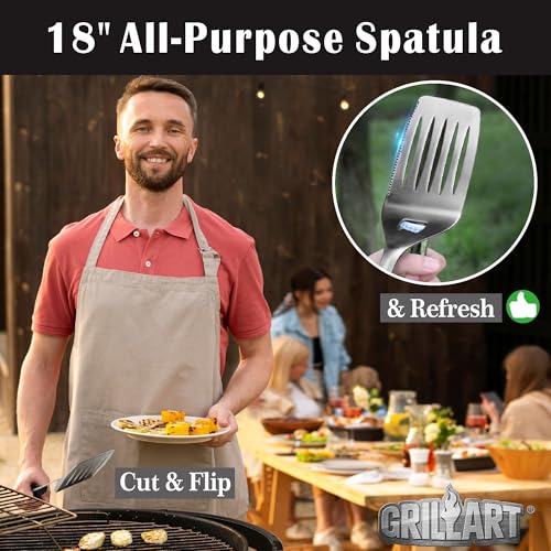 GRILLART BBQ Tools Grill Tools Set - 18Inch Grilling Tools BBQ Set - Grill Accessories w/BBQ Tongs, Spatula, Fork, Brush - Stainless Grill Kit Grilling Set - Gift Ideas BBQ Accessories, Gifts for Men - Image 5