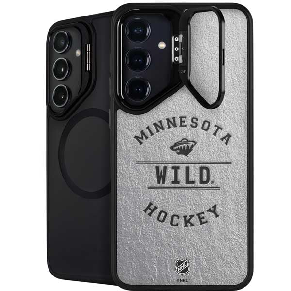 Skinit Kickstand Phone Case Compatible with Galaxy S24 FE - Officially Licensed NHL Minnesota Wild Black Text Design