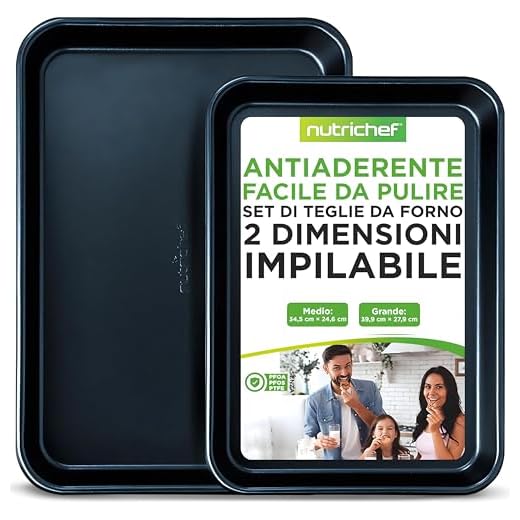 Nutrichef Set di Teglie da Forno per Biscotti, Pane, Pizza, Dolci, Focaccia, Teglie Forno Antiaderenti Set da 2 Pezzi Grandi e Medi, Impilabili e Resistenti, Diamante Blu