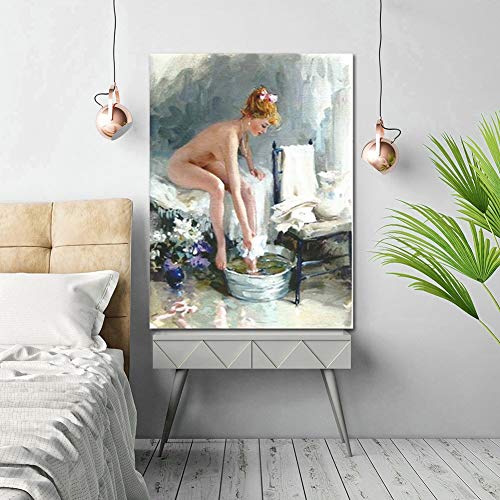 [Splendida decorazione] Ridefinisci il tuo stile di vita ora con questo pezzo unico ed elegante creato dipinti d'arte. Donna nuda che fa il bagno, illumina assolutamente la tua stanza.