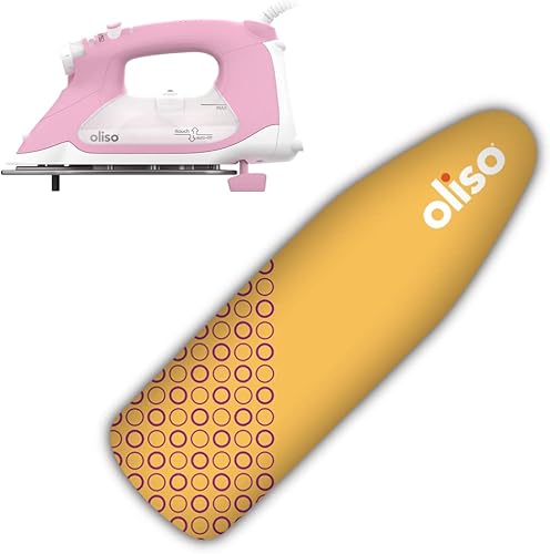 Oliso TG1600 Pro Plus SmartIron de 1800 vatios con elevación automática (rosa) y cubierta de tabla de planchar OLISO, 100% algodón duradero forrado