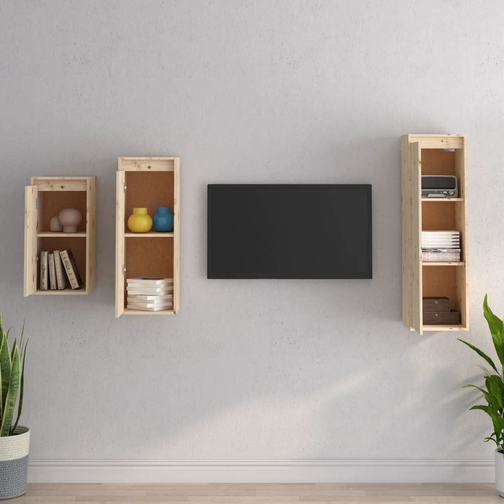 Set di 3 mobili da parete per TV, in legno massello di pino