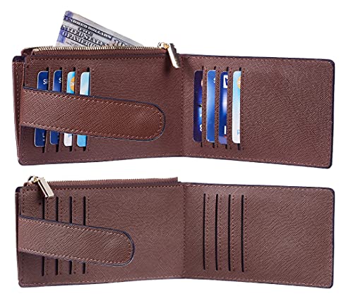 Image of Chelmon Womens Wallet Slim RFID Blocking Bifold Multi Card Case Wallet with Zipper Pocket (Deep Brown) | Thin Bifold Multi Card Case with Zipper Coin Pocket Purse for Women(Deep Brown)