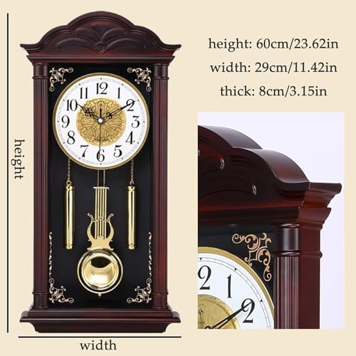 Reloj de pared clásico de madera con péndulo oscilante, funcionamiento silencioso para decoración del hogar