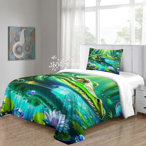 Linge de lit imprimé 3D crocodile et parure de couette microfibre single - 5