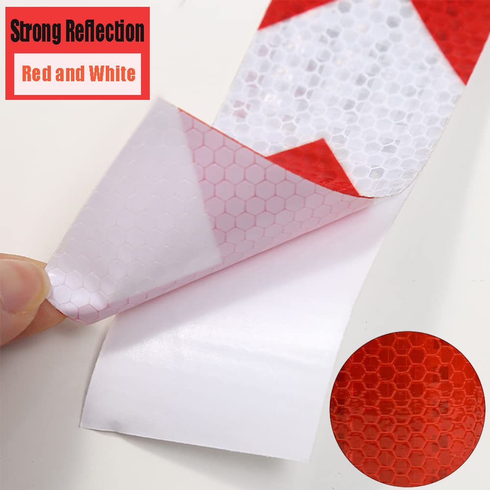 Nastro Adesivo Catarifrangente,Riflettente di Avvertimento Nastro Segnaletico,4mx5cm Alta Intensità Adesivo Cartelli Stradali,Freccia Bianco e Rosso,per Veicoli Auto Moto Biciclette,2 Pezzi