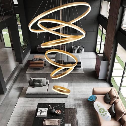 EMBRING Modern Led Large 6 Ring Chandelier D31.5 Black Modern Chandeliers for High Ceiling...
