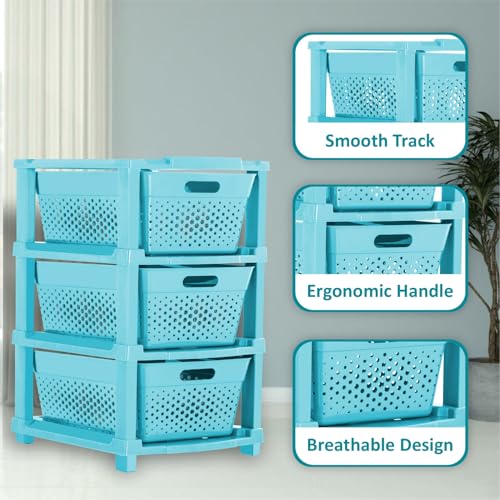 Image of JD FRESH 3-Tier Plastic Storage Cabinet Organizer /Modular Plastic Drawer System for Home, Office, Hospital, Parlor, School, and Kids' Rooms /Modular Kitchen & Toy Organizer (Blue)