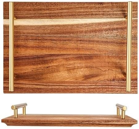Wooden Tray Japanese Acacia Wood Tray Solid Wood Breakfast Tray with Handle Afternoon Tea Snack Tray Retro Dessert Tray Serving Tray with Handles.A-Small