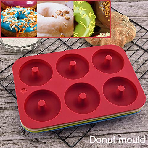 Silicone Donut Molds, 6 Cavity Non-Stick Silicone Donut Baking Tray for Baking Donuts, Muffins, Bagels, Cookies, Cakes, Blue, Red, Pack of 2 - Image 5