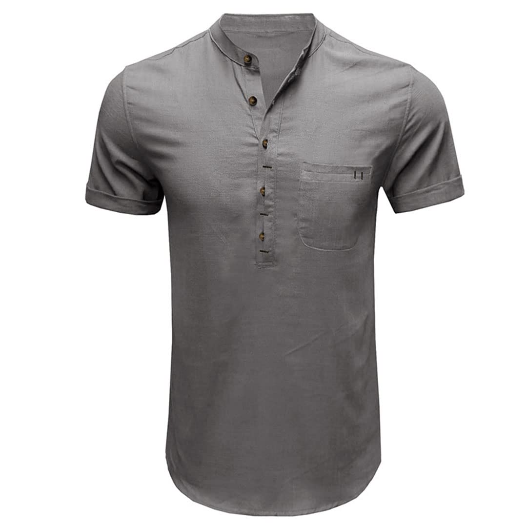 Henley Herren-T-Shirt, kurzärmelig, lässig, Strandbluse