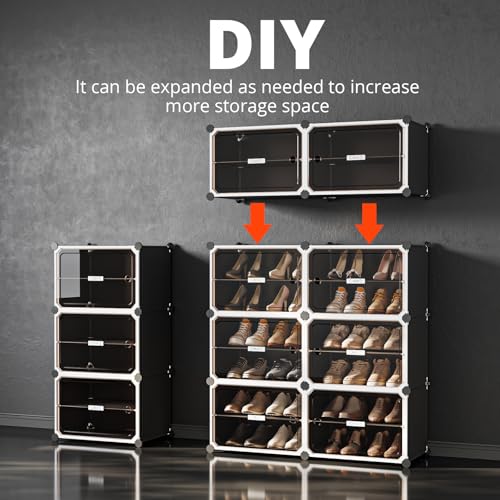 Image of MAGINELS 8-Tier Shoe Rack,Expandable Plastic Shoe Cabinet. Shoe Storage with Door,Entryway, Closets, Hallway, and Bedroom.Accommodates Up to 48 Pairs of Shoes.Grey (3 by 8)