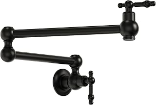 Wall Mount Hot & Cold Pot Filler, Kitchen Sink Faucet with Swing Arm Folding Pot Filler in Solid Brass, Matte Black