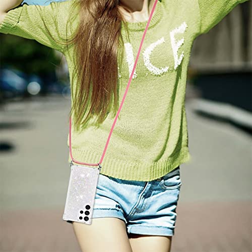 Ephoou Phone Case Compatible With Samsung Galaxy S23 Ultra,Glitter Quicksand Liquid Clear Soft Tpu Silicone With Adjustable Lanyard Neck Strap Women Case Cover For Galaxy S23 Ultra Lsgs-Colorful #TOP6