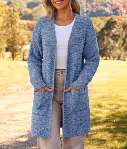 Image of MEROKEETY Women's Long Sleeve Soft Chunky Knit Sweater Open Front Cardigans Outwear Coat