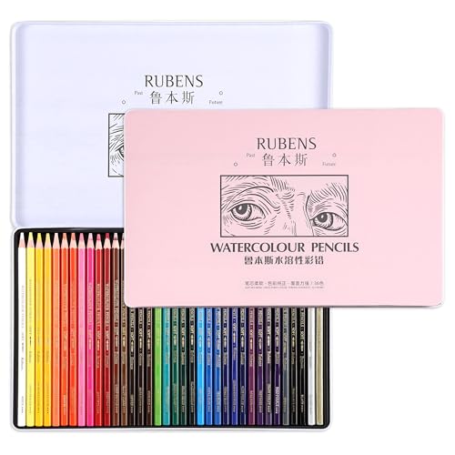 rubens Watercolor Pencils Sets 36 Counts Soft Core Colored Pencils Professional Artist Watercolor Pencils Water Soluble Colors Pencils In A Metal Box for Adult Coloring Drawing Sketching