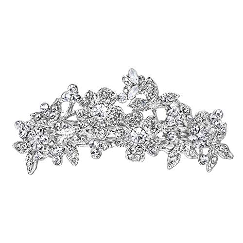 EVER FAITH Crystal Eleagnt Bridal Flower Cluster Headpiece Wedding Accessory Hair Barrette for Women Clear Silver-Tone