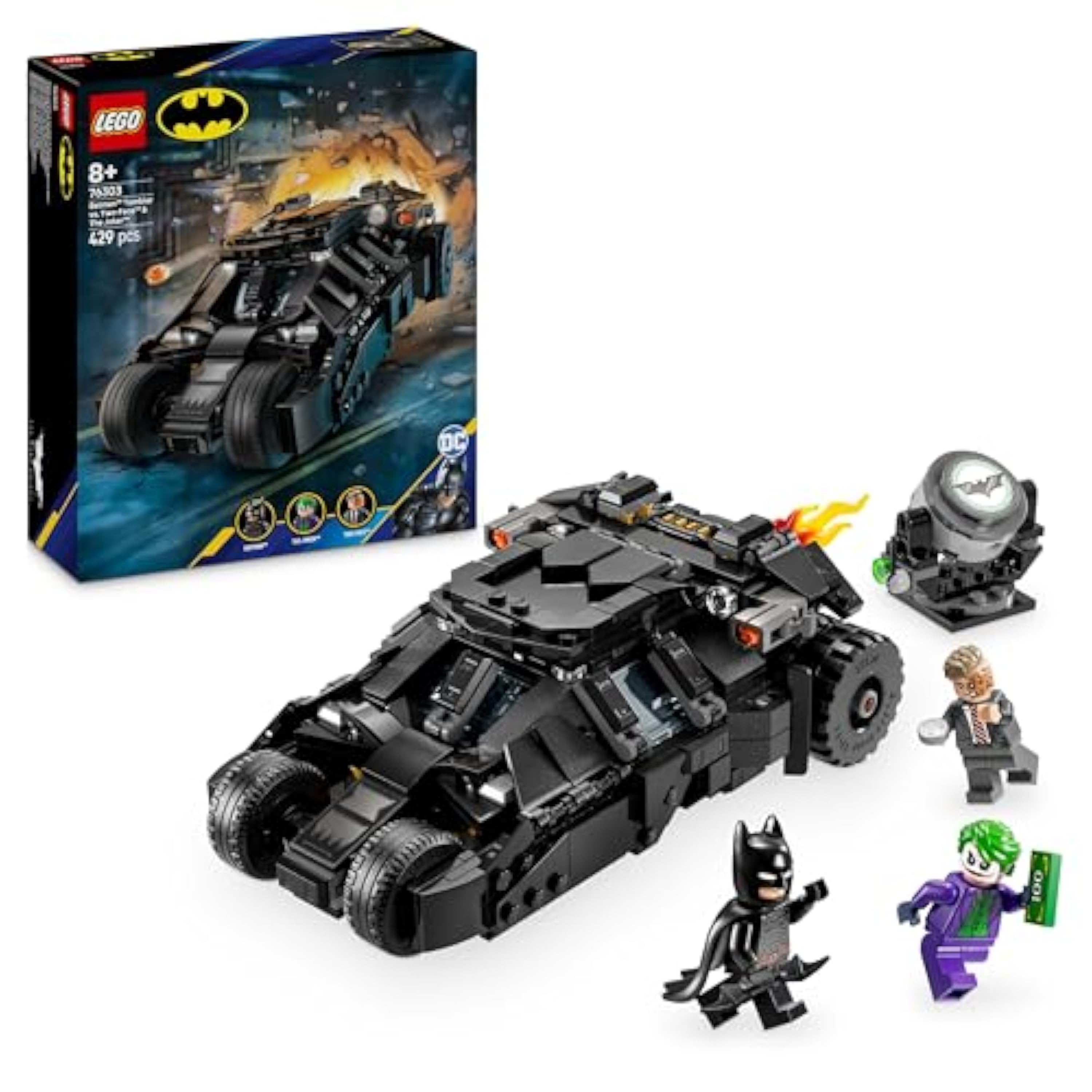 LEGO DC Batman: Tumbler de Batman vs. Two-Face y The Joker Juguete del Caballero Oscuro, Batmóvil y Minifiguras de Superhéroes y Villanos, Regalo para Niños y Niñas de 8 Años o Más 76303