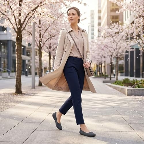Image of Puxowe Women's Ballet Flats Breathable Knit Slip On Comfortable Round Toe Walking Shoes with Arch Support Insole for Work