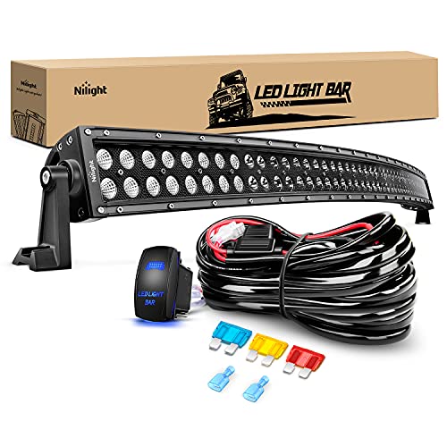 Nilight ZH120 50Inch 50 Inch 288W Curved Spot Flood Combo Bar LED Off Road Driving Light and 1PC 14AWG 12V 5Pin Rocker Switch Wiring Harness Kit-1 Lead, 2 Years Warranty