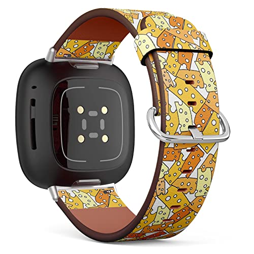 CJBROES Replacement Leather Watch Band, Compatible with Fitbit Versa 3 and Fitbit Sense of Wristband Bracelet Accessory - Slices Cheese tons