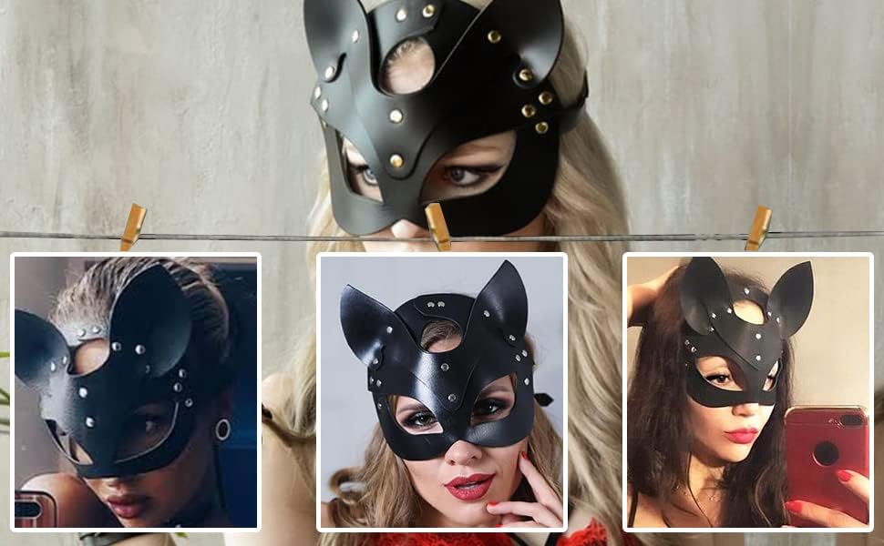 Miniatura 4 de Géneric Máscara de piel de gato para mujer, disfraz de conejo, zorro, máscara sexy de animal, máscara de media cara, cosplay, fiesta de Halloween,