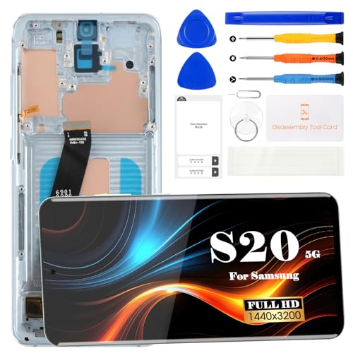 Écran OLED pour Samsung S20 5G avec châssis bleu et capteur d'empreinte