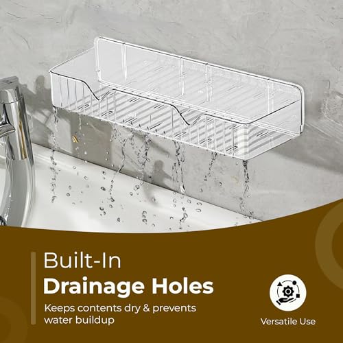 Image of Self Adhesive Bathroom /Kitchen Storage Organiser Shelf Without Drill Wall-Mounted Shelves Rack | Multipurpose Bathroom Accessiories Set with Durable PET Material (Transparent, Pack of 2)