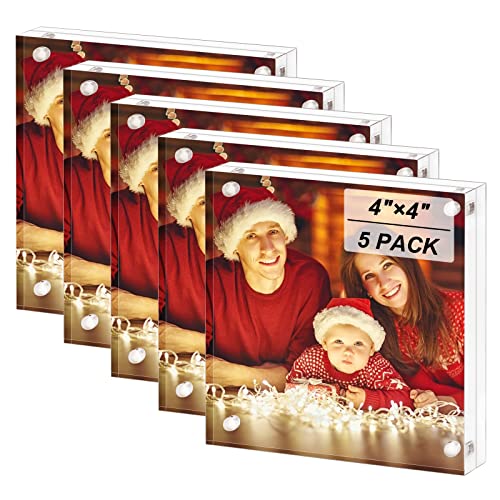 Boxalls 4x4 Acrylic Picture Frames (5 Pack) — Frameless Magnetic Desktop Frames