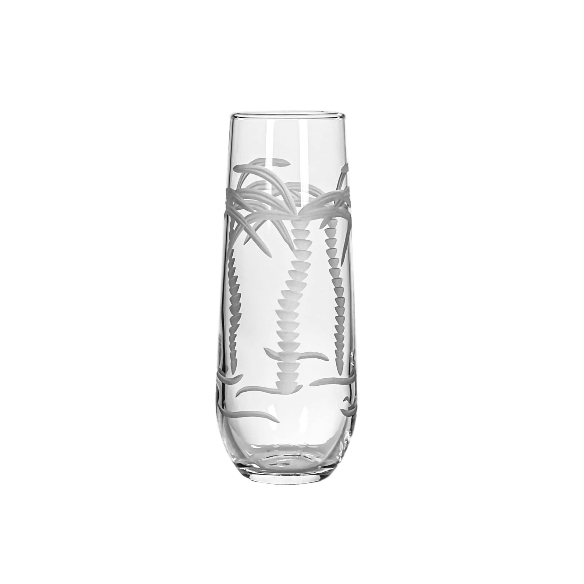 Rolf Glass Palm Tree Stemless Champagne Flute Glasses 8.5 ounce | Toasting Flute Glasses | Lead-Free Glass | Etched Flute Glasses | Proudly Made in the USA (Set of 4)