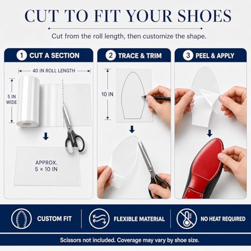 Image of 40 in Clear Sole Protector for High Heel Shoes, Anti-Slip Shoe Sole Guard, Transparent Sole Protector for Red Bottom Heels (5 in x 40 in)
