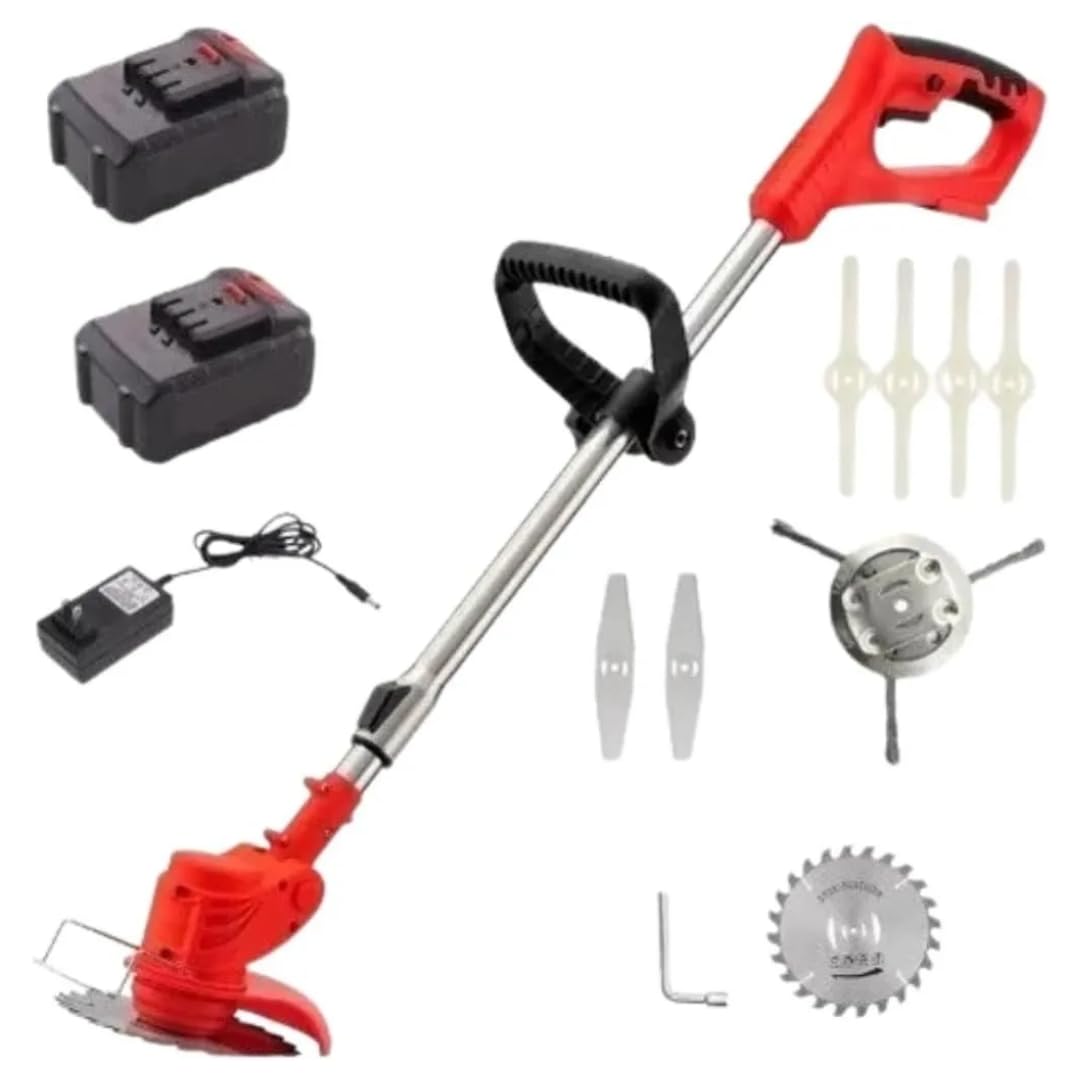 Desbrozadora Eléctrica Batería RO Pro (2 Baterías) - Alta Potencia y Durabilidad, con Discos y Cuchillas Intercambiables para Jardinería Eficiente - Ligera y Silenciosa